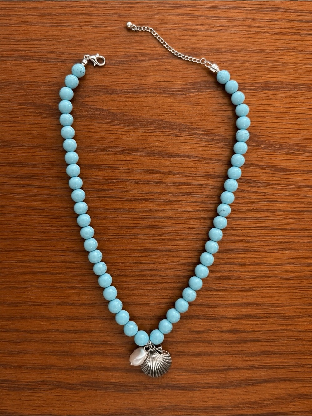 Turquoise Beaded Necklace with Shell Charm - Women Jewelry